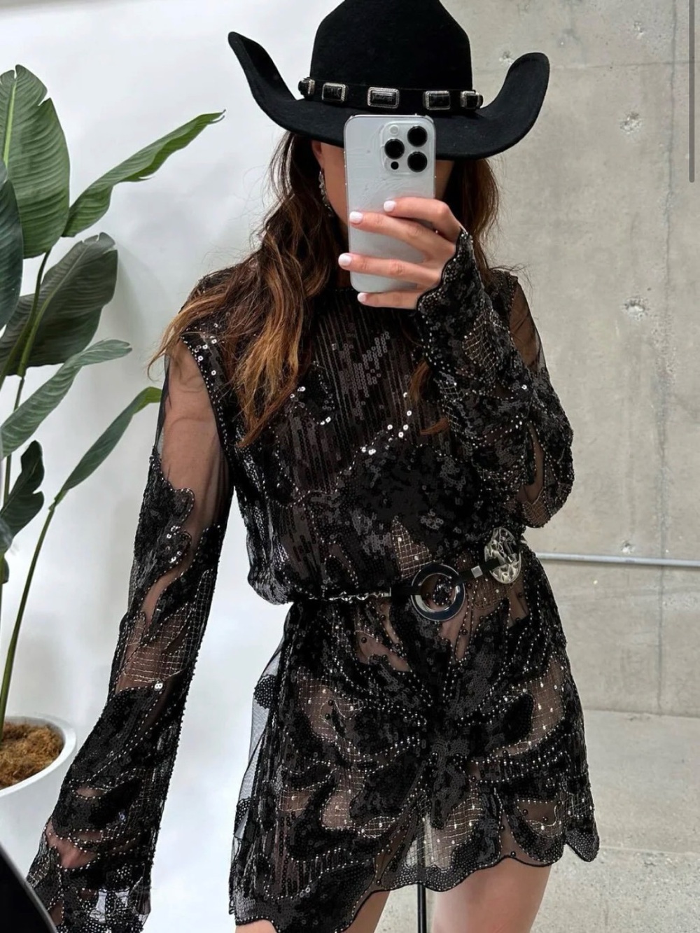 12th Tribe Black Sequin Sheer Mini Dress